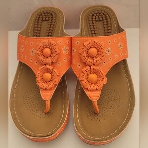Ecetana Orange Floral Thong Sandals for Women